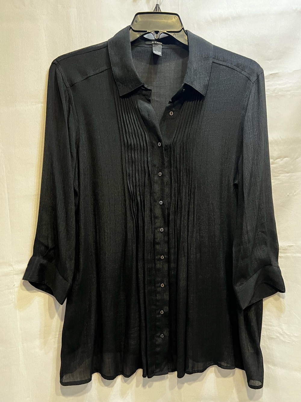 Alfani Black Three Quarter Sleeve Button Front Blouse Size L